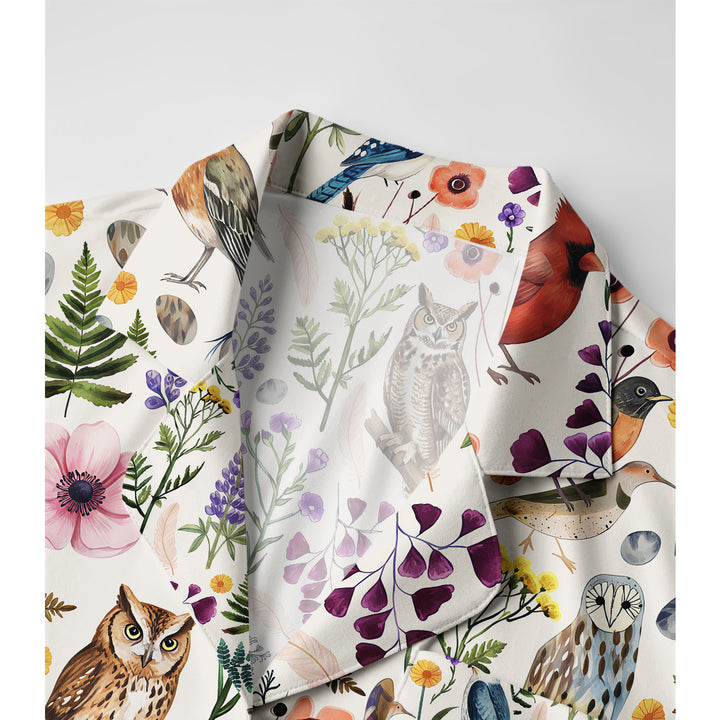 Whimsical Woodland Birds Wildflowers Print Long Pajama Set  Sale - CottonPoppy