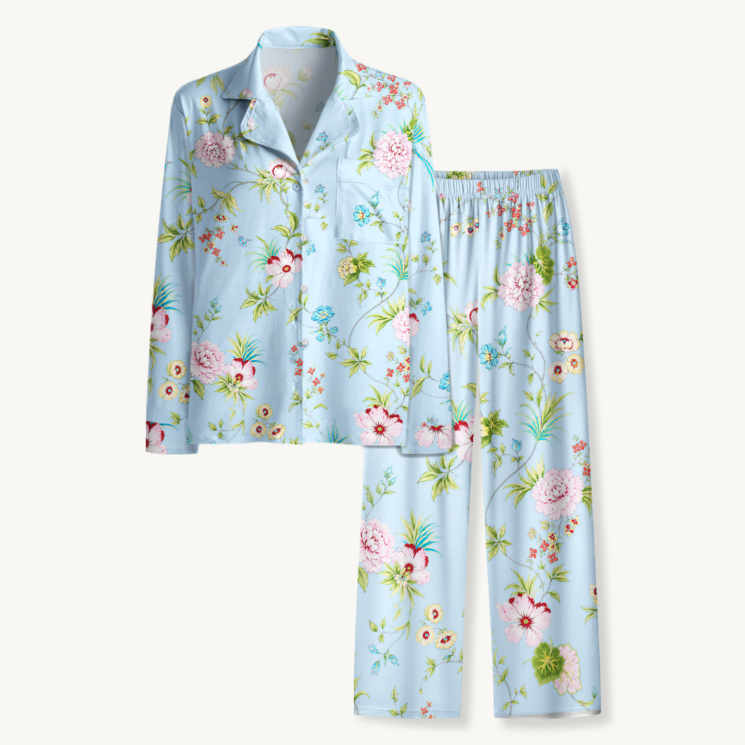 Black Cat & Pumpkin Patch Print Long Pajama Set  Sale - CottonPoppy