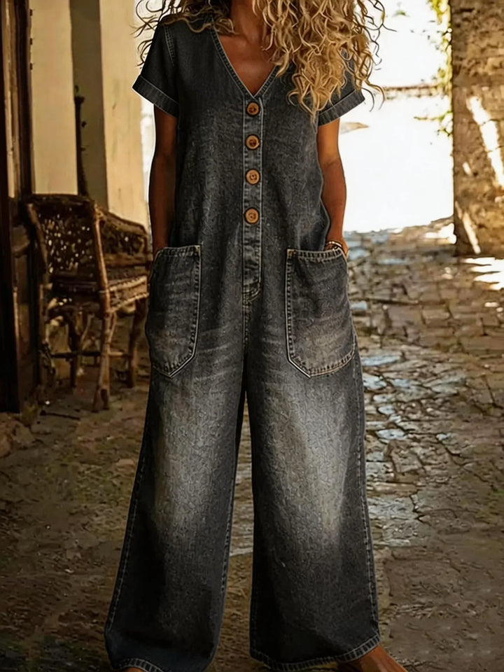 Denise | Denim yleisöhaalari V-päällä ja lyhyillä hihoilla | Anne Helsinki