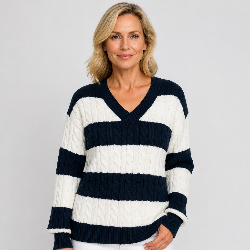 Pinja | Raidallinen palmikkoneule | Anne Helsinki