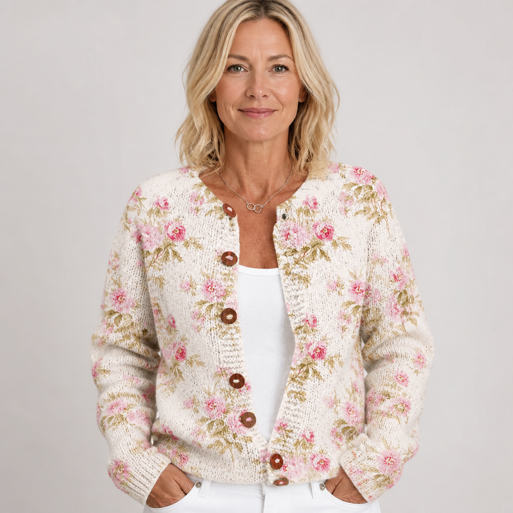 Kerensa | Kukkakuosinen vintageneuletakki | Anne Helsinki