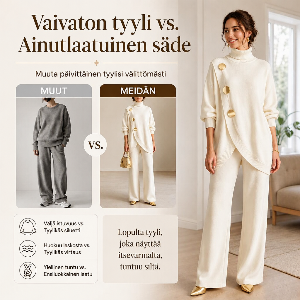Sisko | Poolokaulusneule ja leveät housut