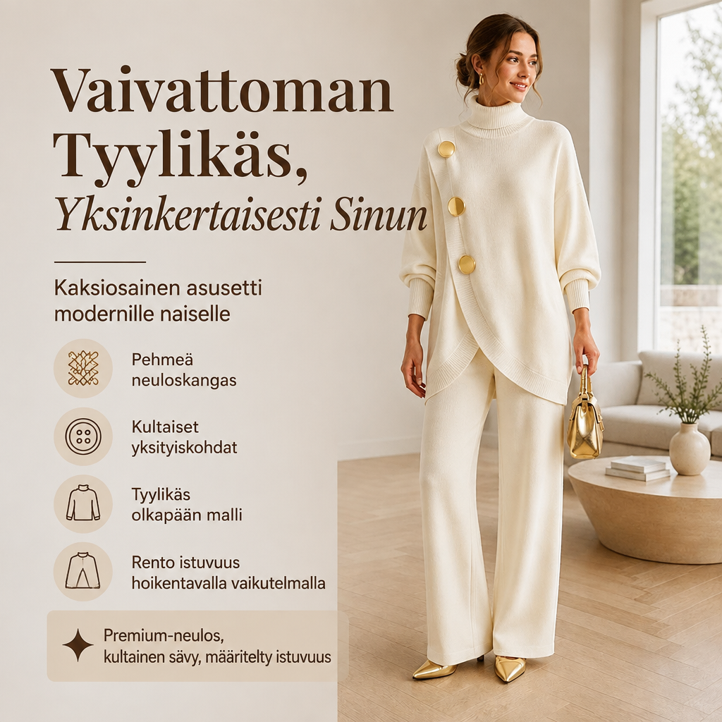 Sisko | Poolokaulusneule ja leveät housut