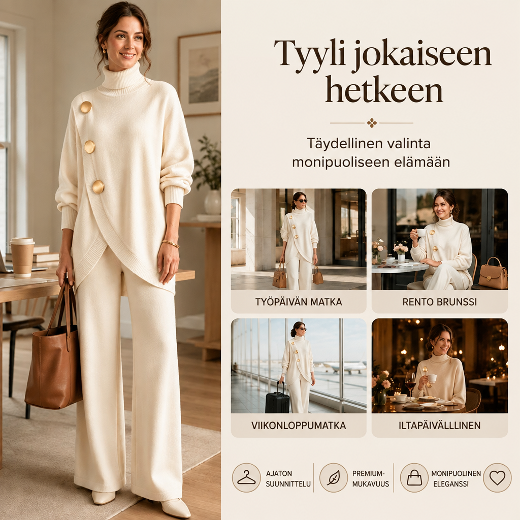 Sisko | Poolokaulusneule ja leveät housut