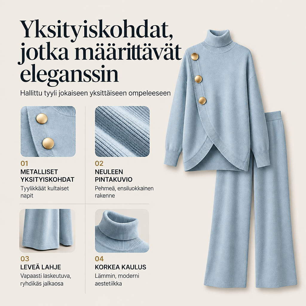 Sisko | Poolokaulusneule ja leveät housut