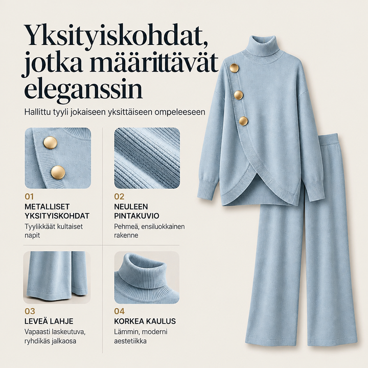 Sisko | Poolokaulusneule ja leveät housut