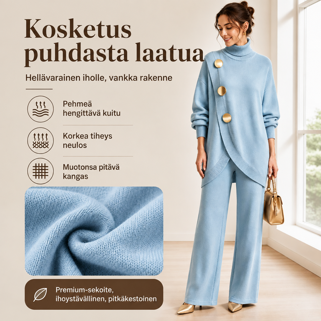 Sisko | Poolokaulusneule ja leveät housut