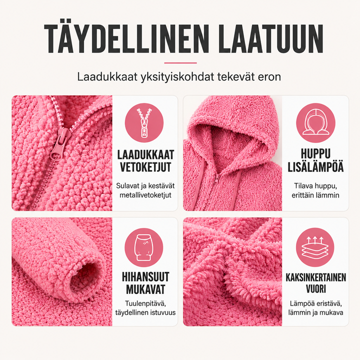 Sirkka | Pehmeä hupullinen vetoketjutakki