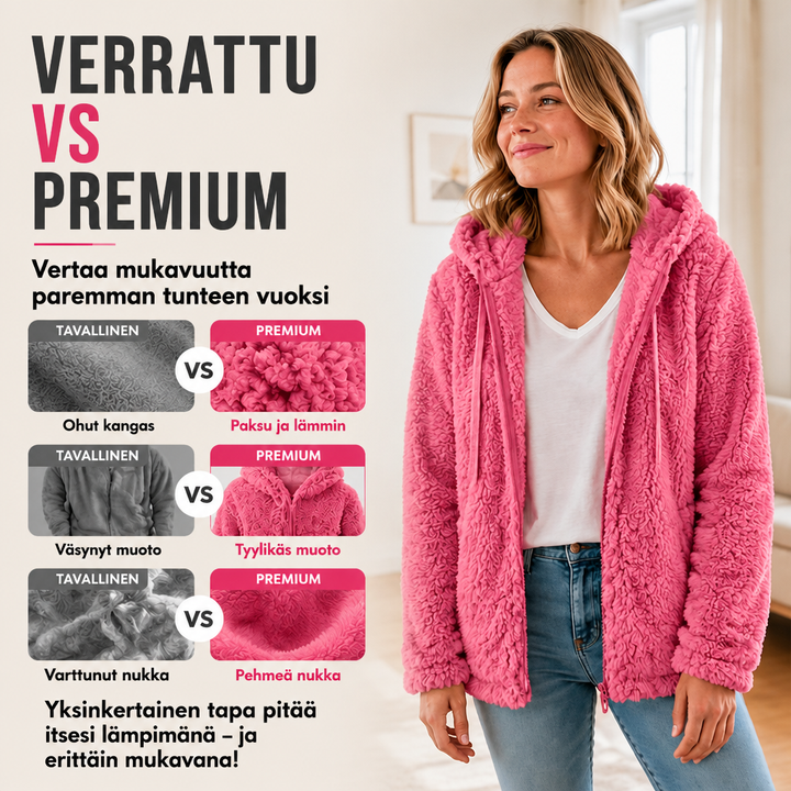 Sirkka | Pehmeä hupullinen vetoketjutakki