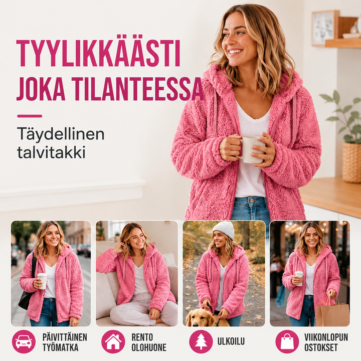 Sirkka | Pehmeä hupullinen vetoketjutakki